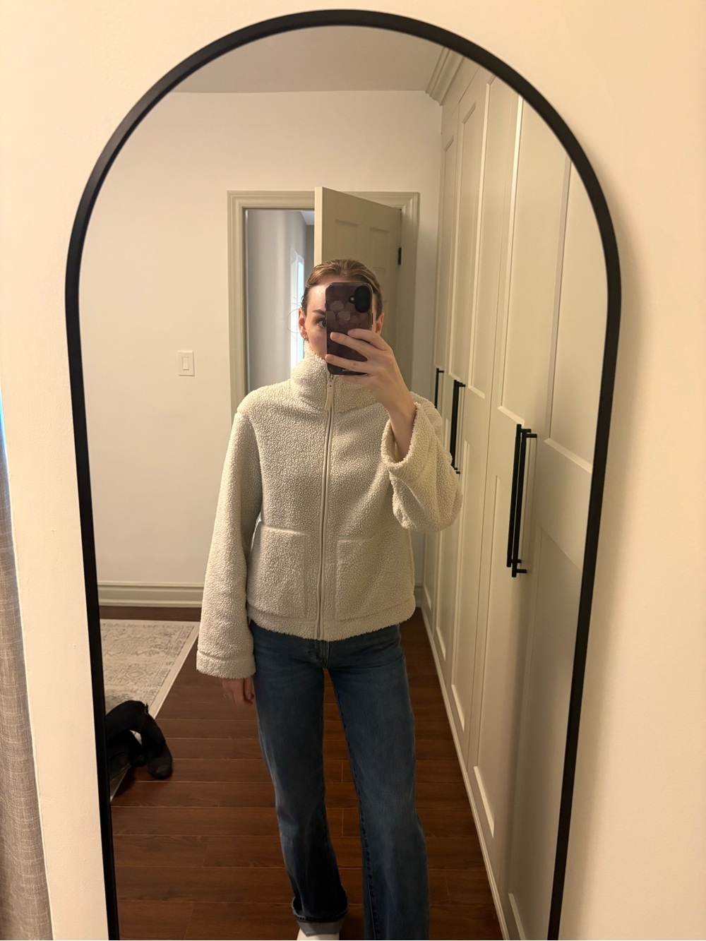 H&M Cream Sherpa Funnel Neck Bomber Jacket - Women's